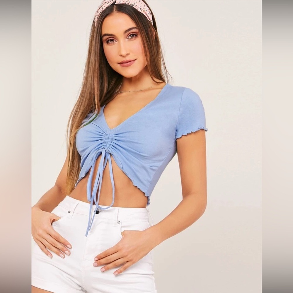 SHEIN V-Neck Crop Top with Adjustable Strings